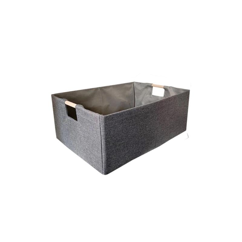 Sturdy Fabric Storage Bin With Reinforced Bottom Wooden Handles for Bedroom Office