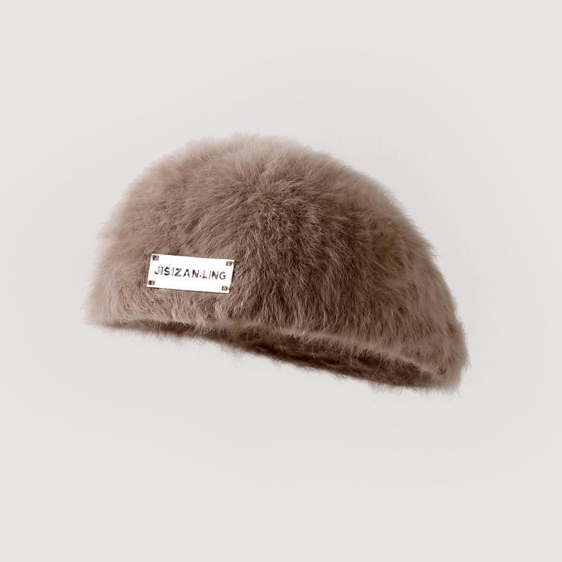 Autumn and Winter Warm Rabbit Fur Hat Women's New Anti-wearing Beret Retro Versatile Dual-purpose Forward Hat Solid Color Painter