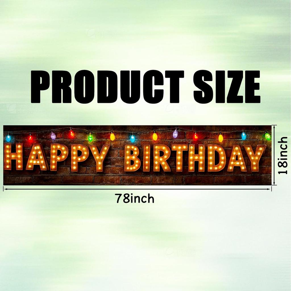 Nuxovilar Happy Birthday Yard Banner - 78.7x17.7 Inch Brick Wall with Colorful String Lights,Happy Birthday Yard Design, Outdoor/Indoor Giant