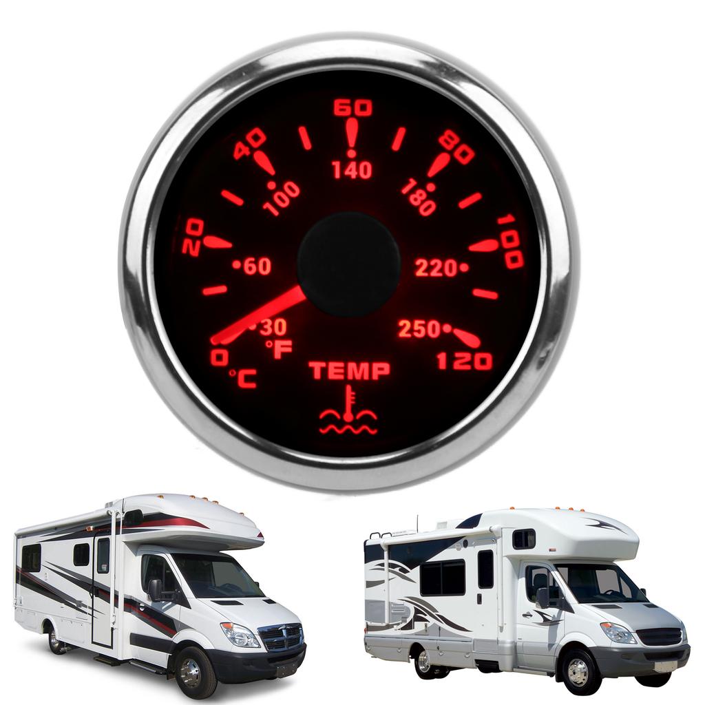 52mm Water Temperature Gauge 7 Colors Backlight IP67 Waterproof 1600‑22 Ohm  Pointer Indication Meter for Boats RVs