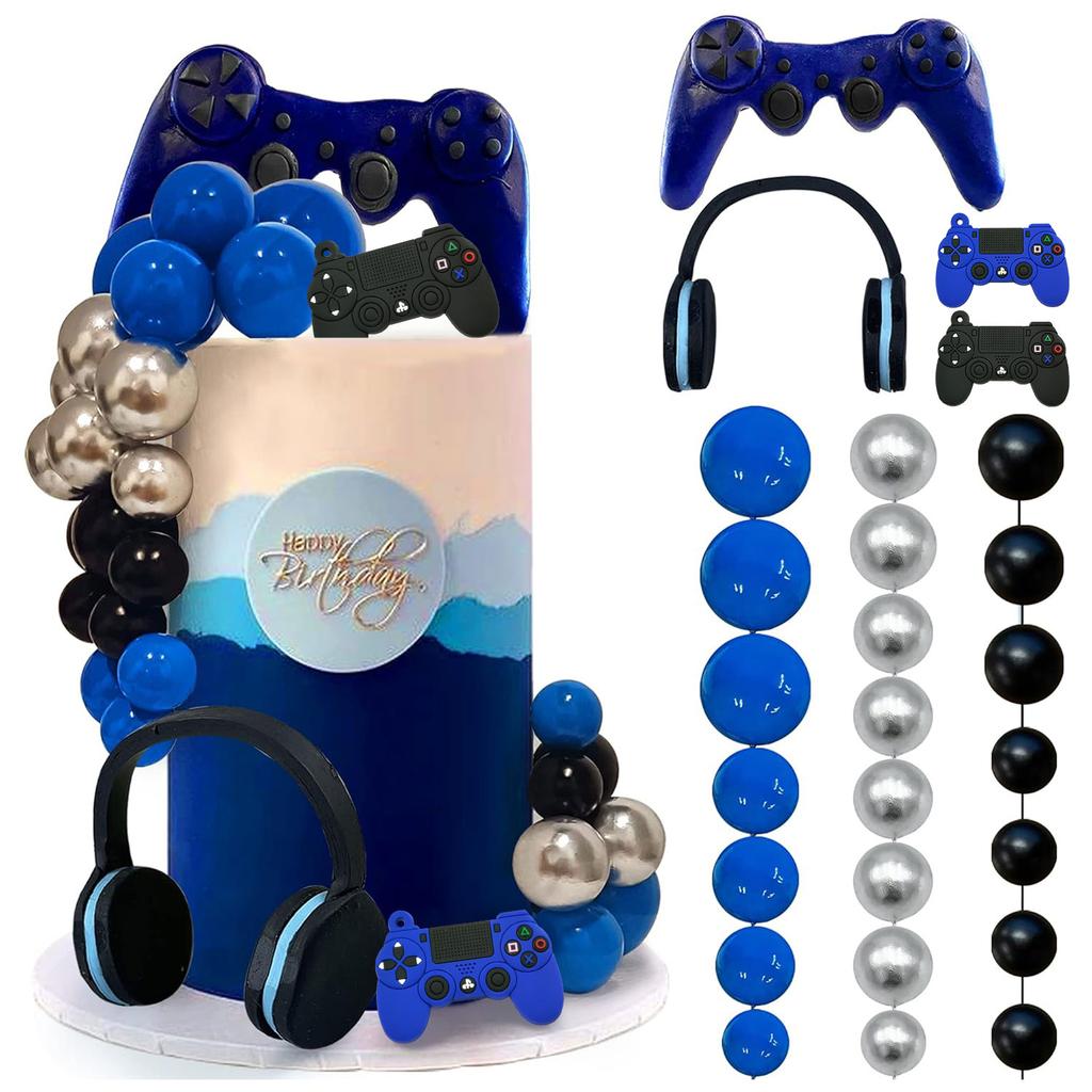 30 PCS Video Game Themes Cake Toppers Headset Ball Game Controller Cake Decoration for Game Theme Birthday Party Cake Decoration
