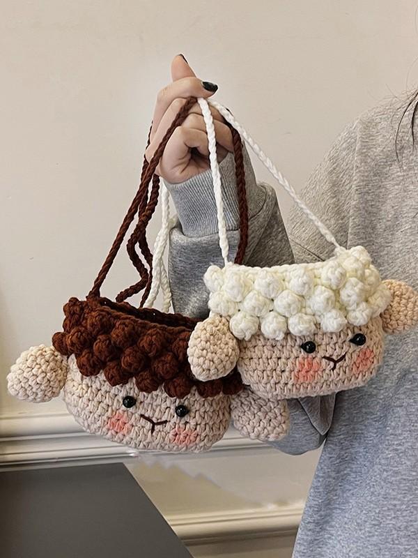 Knitted Sheep Mini Bag For Kids With Snap Closure And Cell Phone Pocket For Daily Use