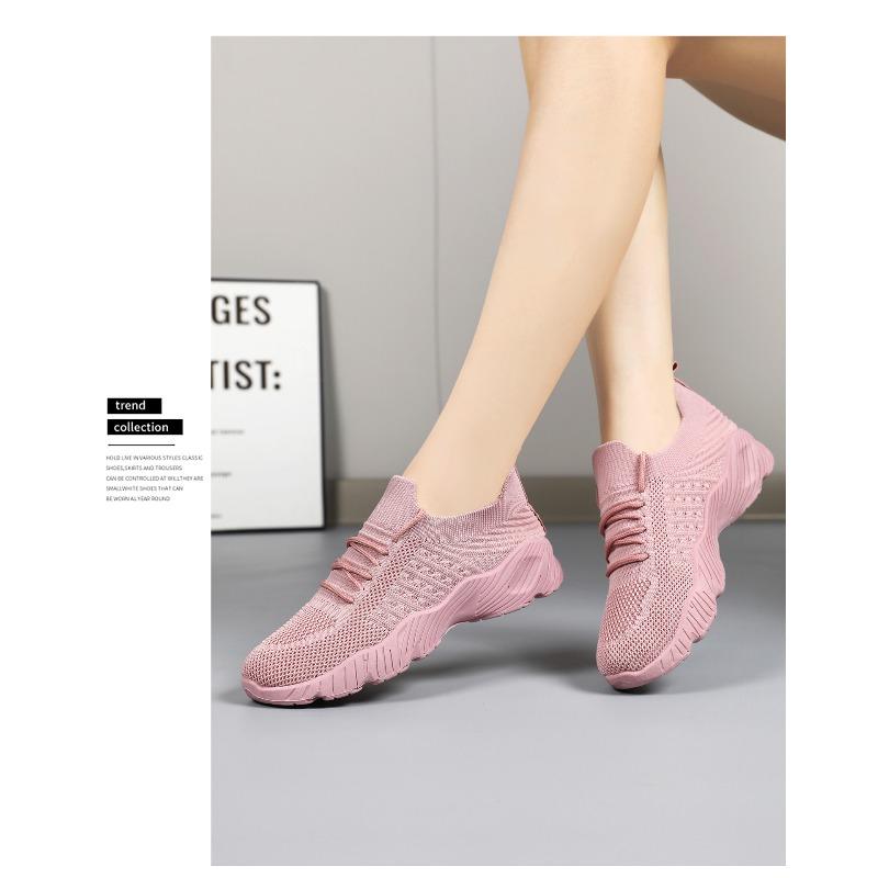 Women's Breathable Knit Mesh Casual Sports Shoes, Lightweight Solid Color European Style Footwear, Available In Large Sizes.