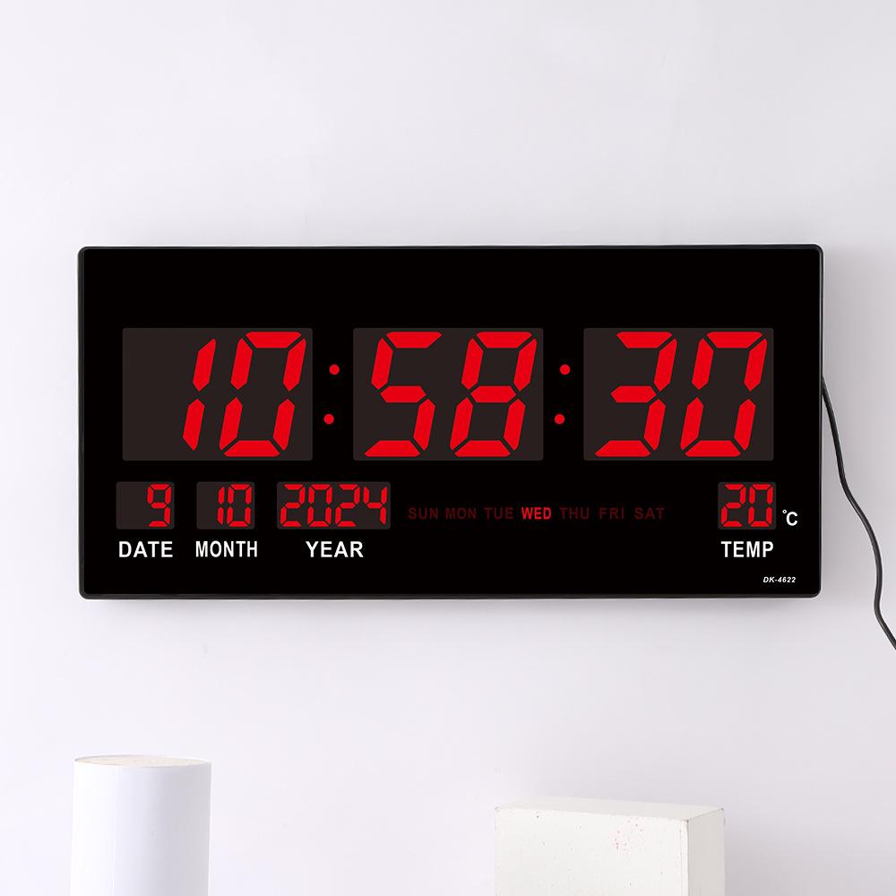 Large LED Wall Clock - English Display with Plug-in Feature for Living Room