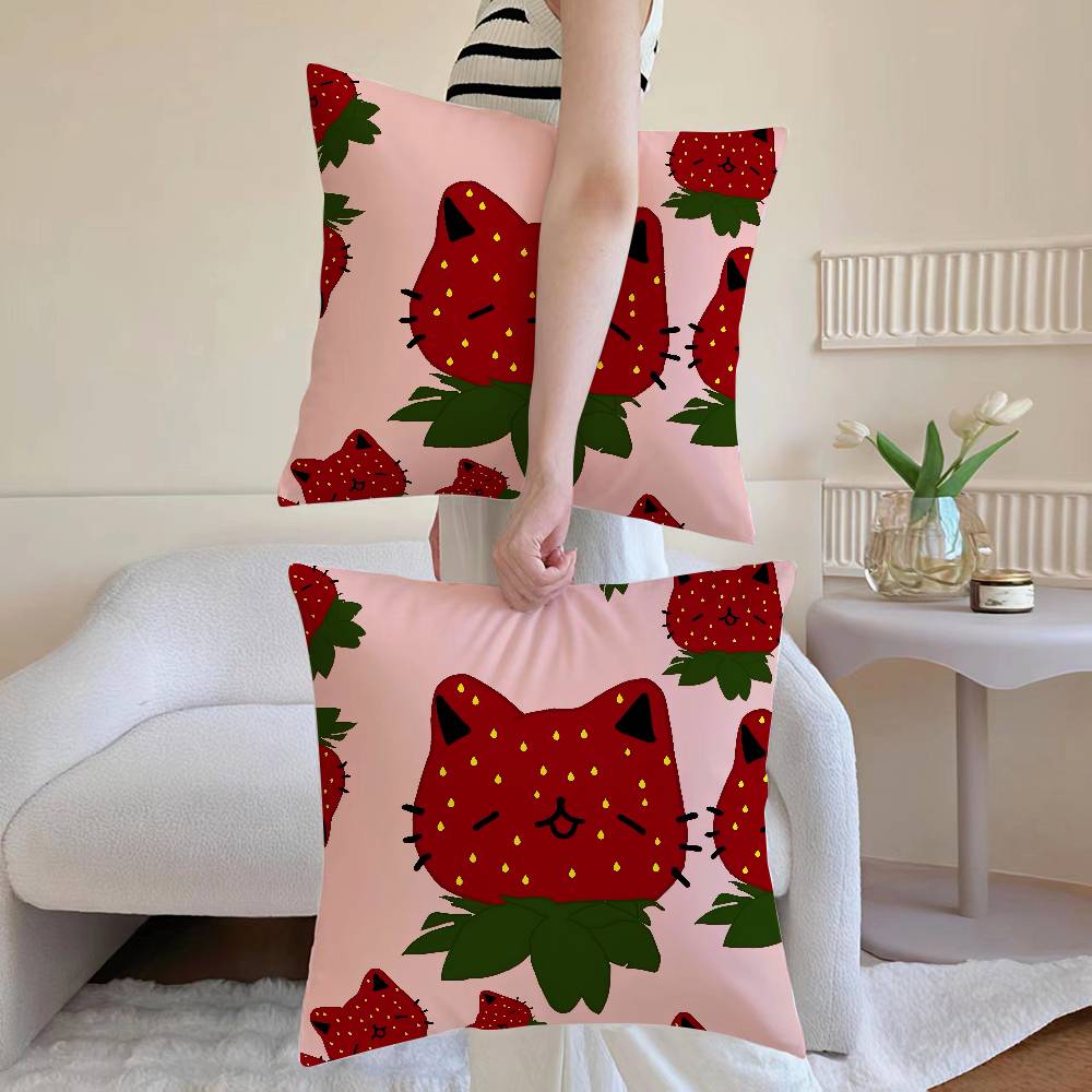 

Cute strawberry print Anti-dustmite Pillowcase Invisible zipper silky short plush Sofa cushion cover 12x12Inch