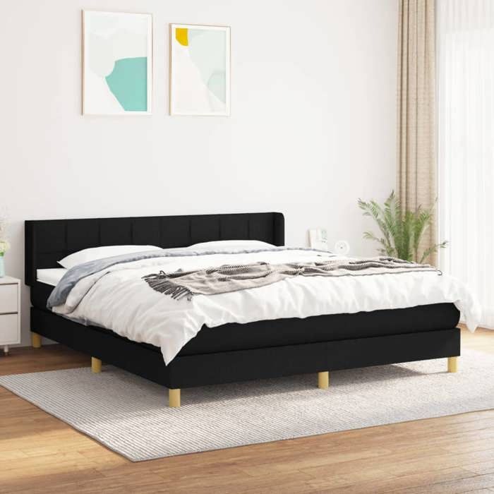 Maison Exclusive - Sommier à lattes de lit avec matelas Noir 160x200 cm Tissu