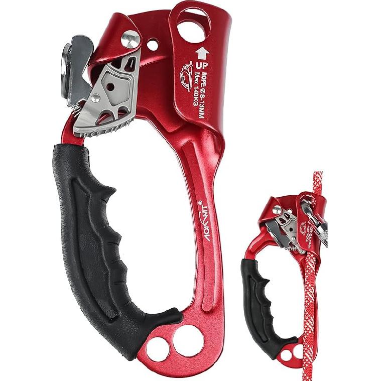 Hand Ascender High strength aluminum Alloy Climbing Ascender with Ergonomic Rubber Handle Strong Rappelling Gear Equipment for Rock Climbing Tree