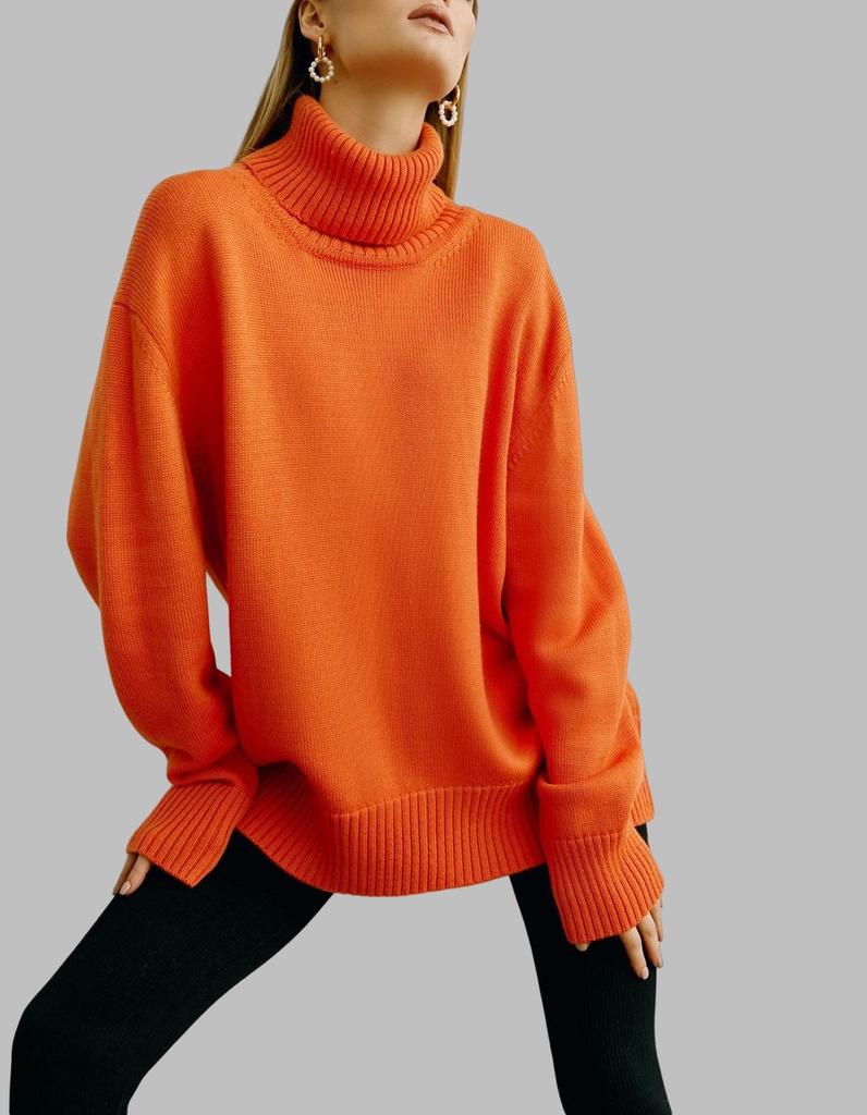 Women's Classic Solid Color Turtleneck Sweater - European & American Autumn/Winter Loose Knitwear