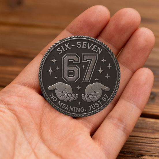 6-7 Meme Coin Funny Six Seven Collectible Coin Double Side Challenge Coin with Star And Hand Design No Meaning Just 67 Novelty Coin for Adult Teen