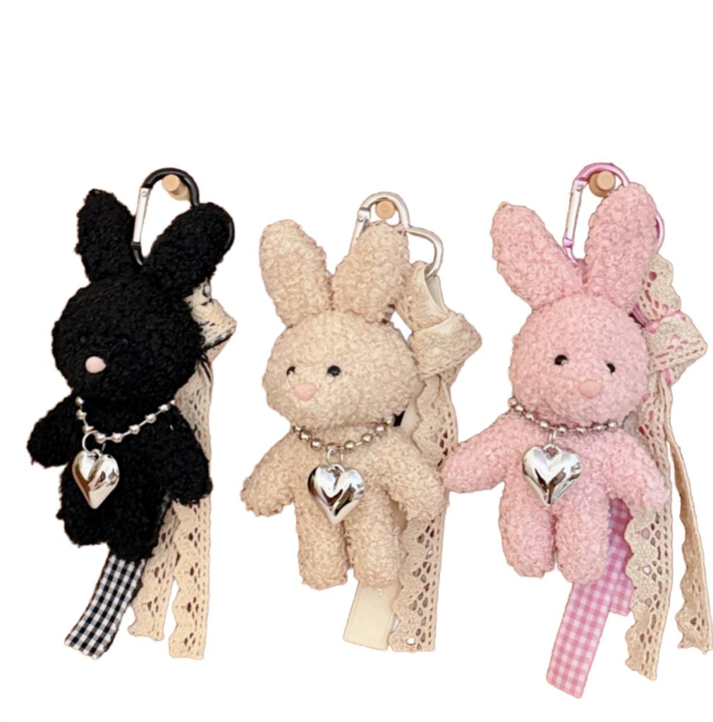 2s/lot 14cm Cute Bunny Plush toys key chain Colorful Rope Rabbit dolls Keychain Bag charm gifts for girls