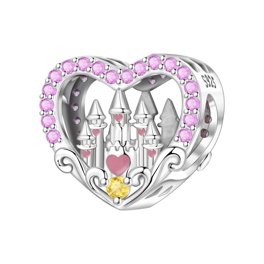 Orstarry 925 Silver Charm Heart-Shaped Romantic Castle Bead Pendant For Bracelet DIY Jewelry Making Women Gift
