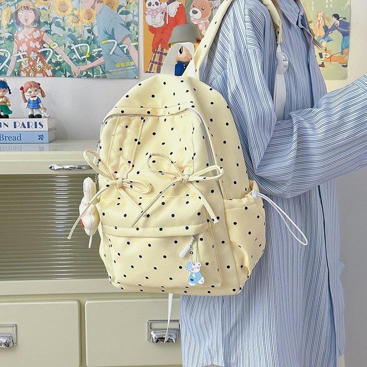 Schoolbag Korean version ins cute bow polka dot backpack bag female niche design fashionable versatile lightweight student schoolbag