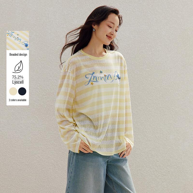 INMAN Women s Striped Beaded Long-Sleeve T-Shirt M