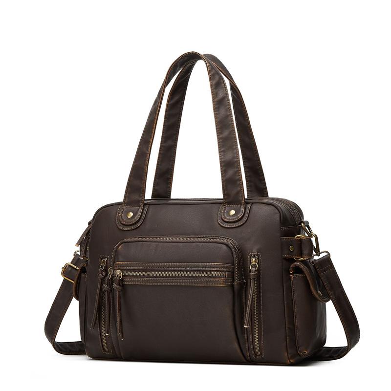 Y2K Retro Washed Handbag Large Capacity Multi-Zipper Pocket Trendy Shoulder Bag