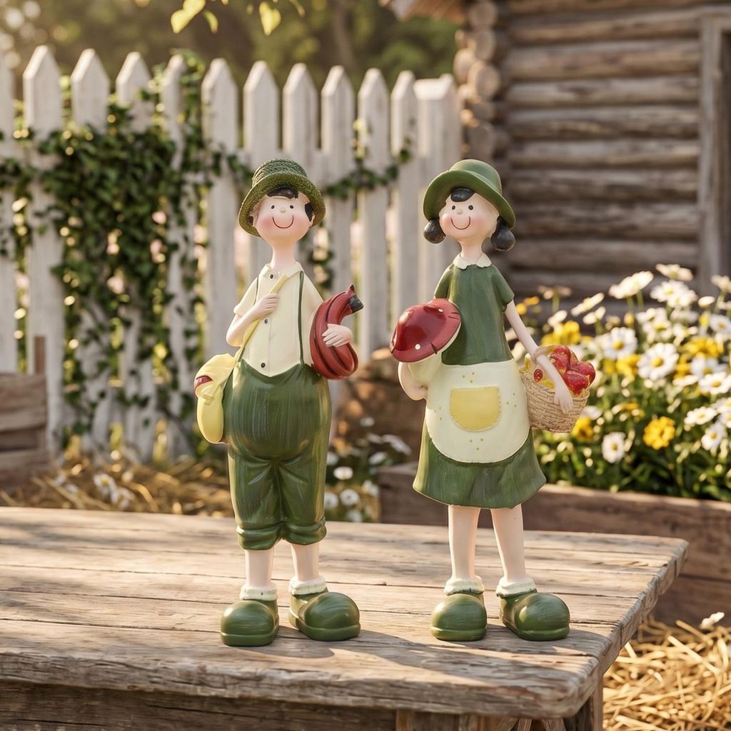 Resin Figurine,Couple Decor,Pastoral Ornament,Farmhouse Decor,Valentine Gift,Tabletop Craft,Rural Statue,Desktop Ornament,Lovers Sculpture,Home