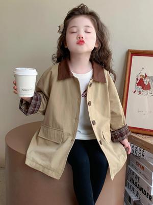 2025 Girls' Mid-Length Trench Coat: Stylish Spring & Autumn Korean-Style Outerwear for Baby Girls