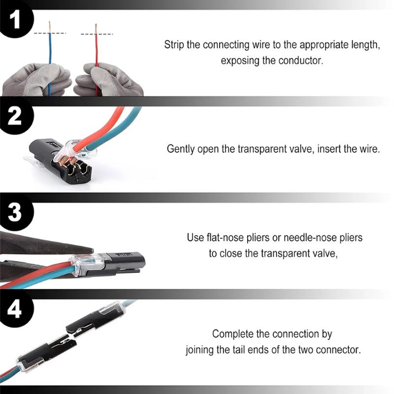 Electrical Wire Connectors D2 Waterproof No Stripping 2 Pin Quick Splice Wire Terminal Plug Automotive Cable Car Wire Connector Plug Connectors 4