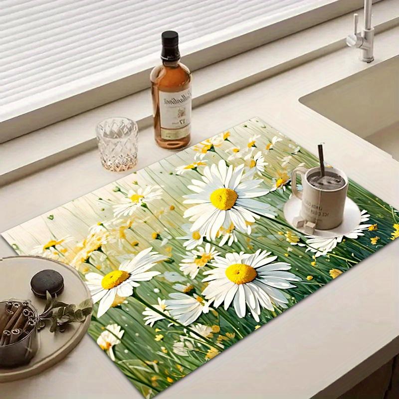 1Pcs Rubber Drying Mat With Daisy For Coffee Shop Restaurant Kitchen Carpet Tableware Durable Diatom Mud Table Mat Pet Mat