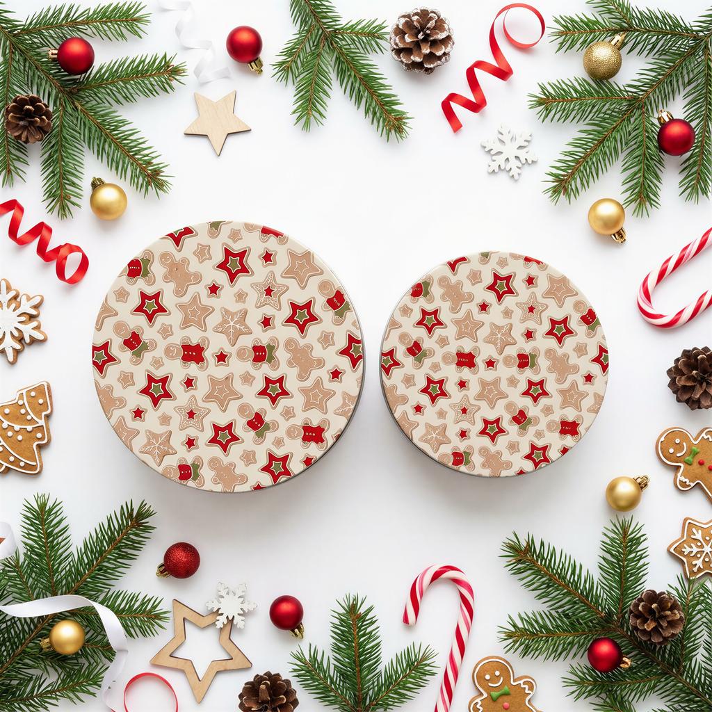 CHRISTMAS TIN BOX 2 PCS FOR COOKIES, GINGERBREAD, SWEETS, RODS 20 cm