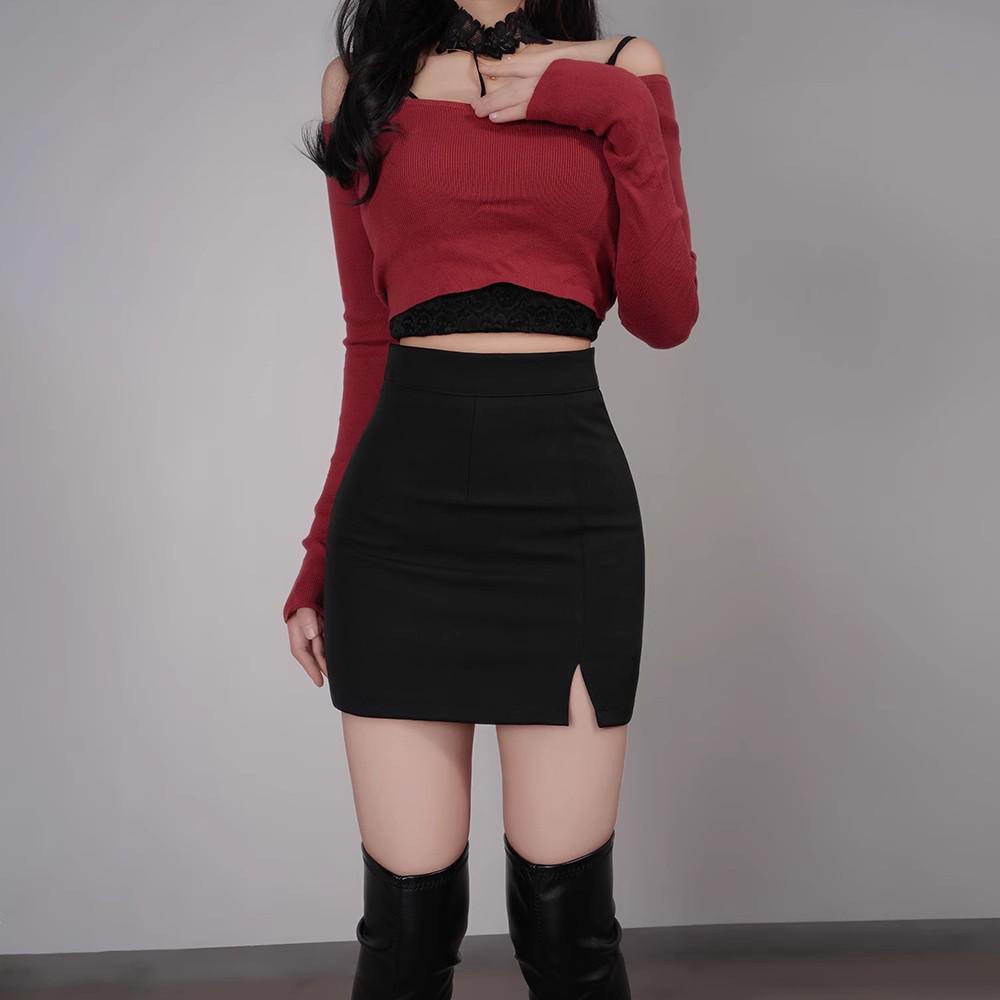 

Women s Black High-Waist Bodycon Slit Midi Skirt L