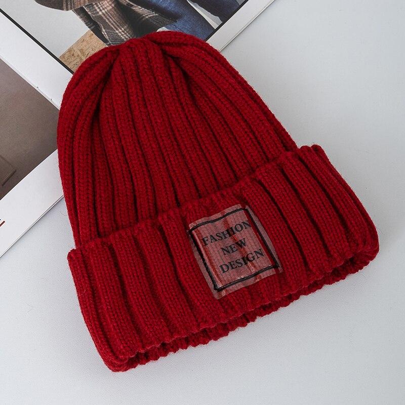 Nuevos sombreros de invierno para mujer, gorro cálido Kpop Steeetwear, gorro para mujer, etiqueta transparente informal, sombreros tejidos de invierno