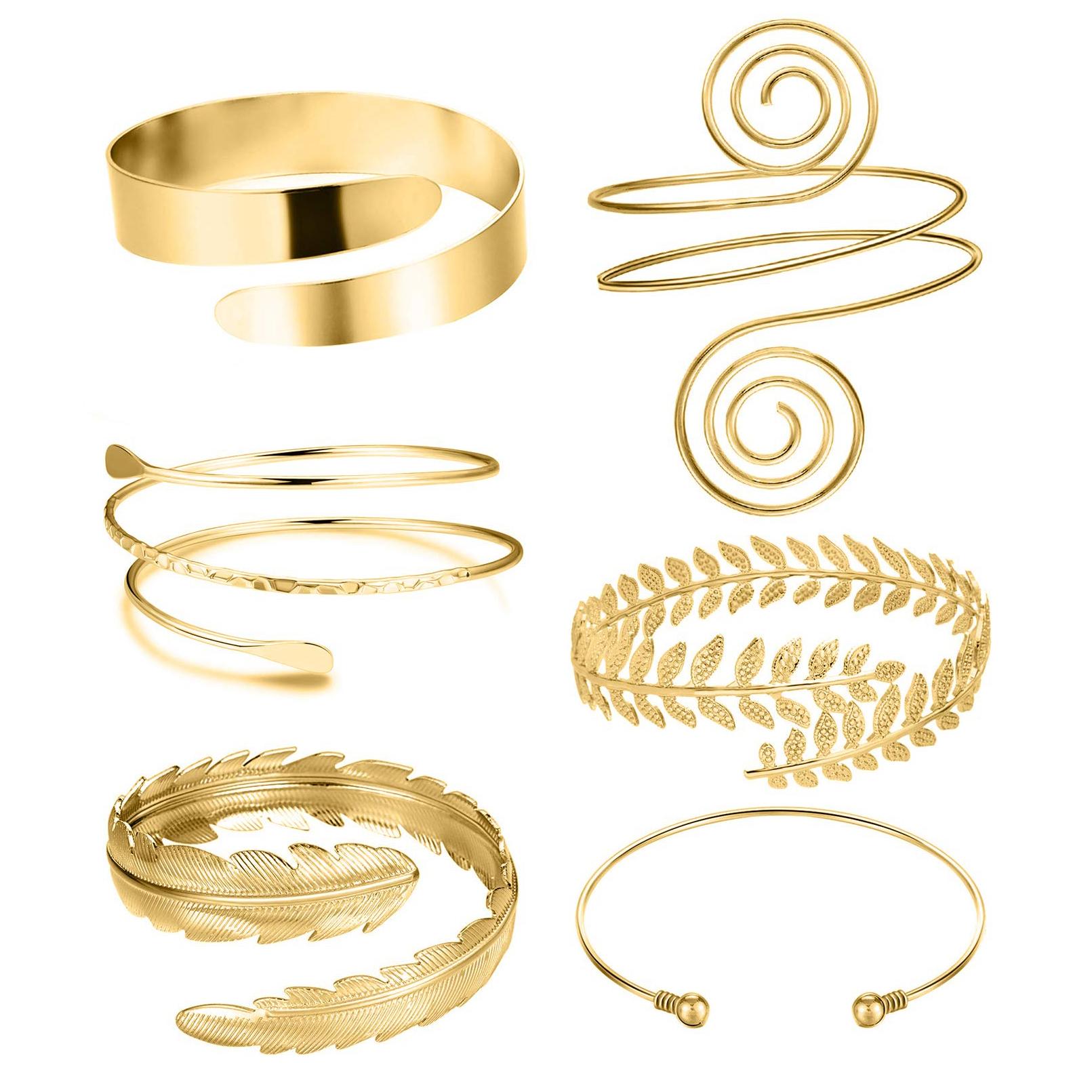 

6 Pieces Upper Arm Bracelet for Women Silver Gold Color Bracelet Bangle Set Adjustable Armband