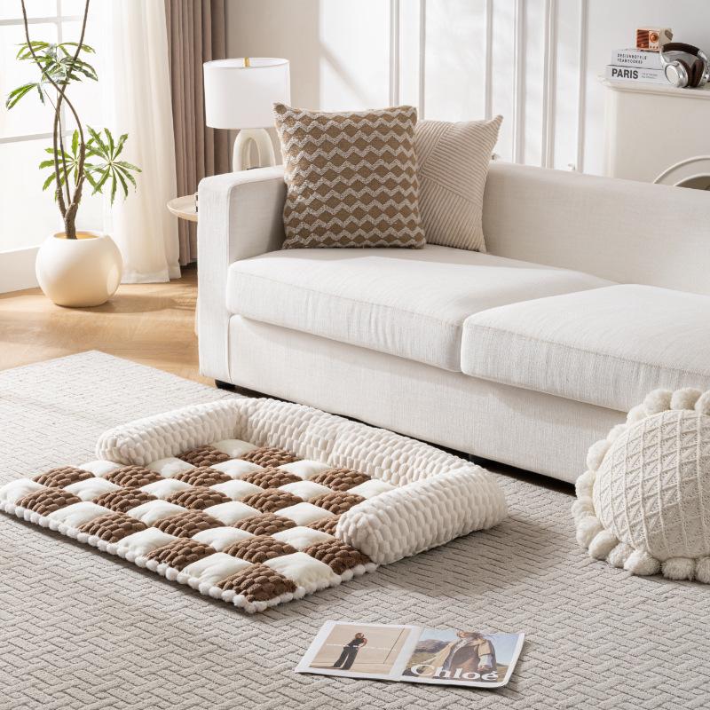 Plaid Dog Sofa Bed: Thick, Non-slip, All-Season U-Shaped Pet Mat S (65x70cm, 1.05kg)