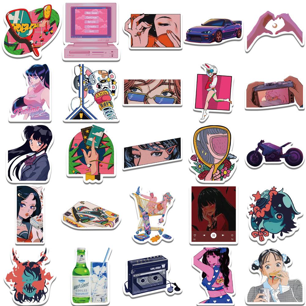50Pcs City Pop Cartoon City Cool Girl Graffiti Stickers Decorative Mobile Phone, Refrigerator, Water Bottle Waterproof Stickers