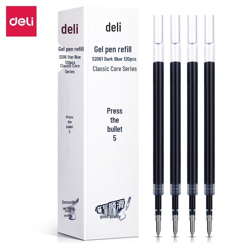 De.Li S206 Click Pen Refill, Large Capacity, Bullet Tip 0.5mm, Black/Red/Blue/Dark Blue, 20-Pack