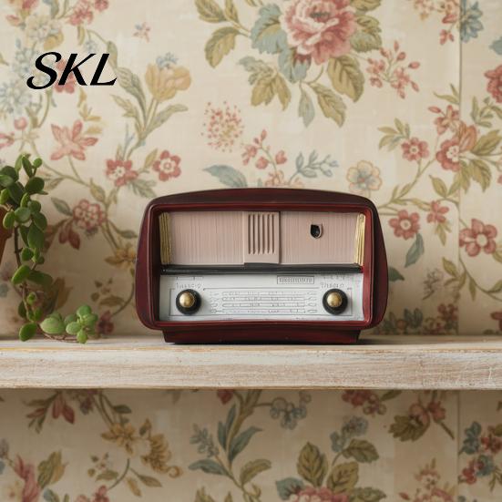 Mini Vintage Radio Ornament Model Desk Ornament, Retro Home Decoration Toy, Miniature Old Distressed Finish for Living Room Office Decor Wooden