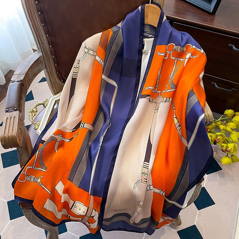 Luxury Brand 100% Real Silk Scarf Women Designer Shawls and Wraps Elegant Floral Print Pashmina Soft Long Scarves Femme Hijab