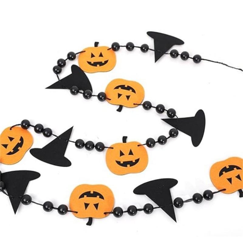 Reusable Felt Bunting Flags Handmade Witch Hat and Pumpkin Banners Halloween Decorations For Indoor Outdoors