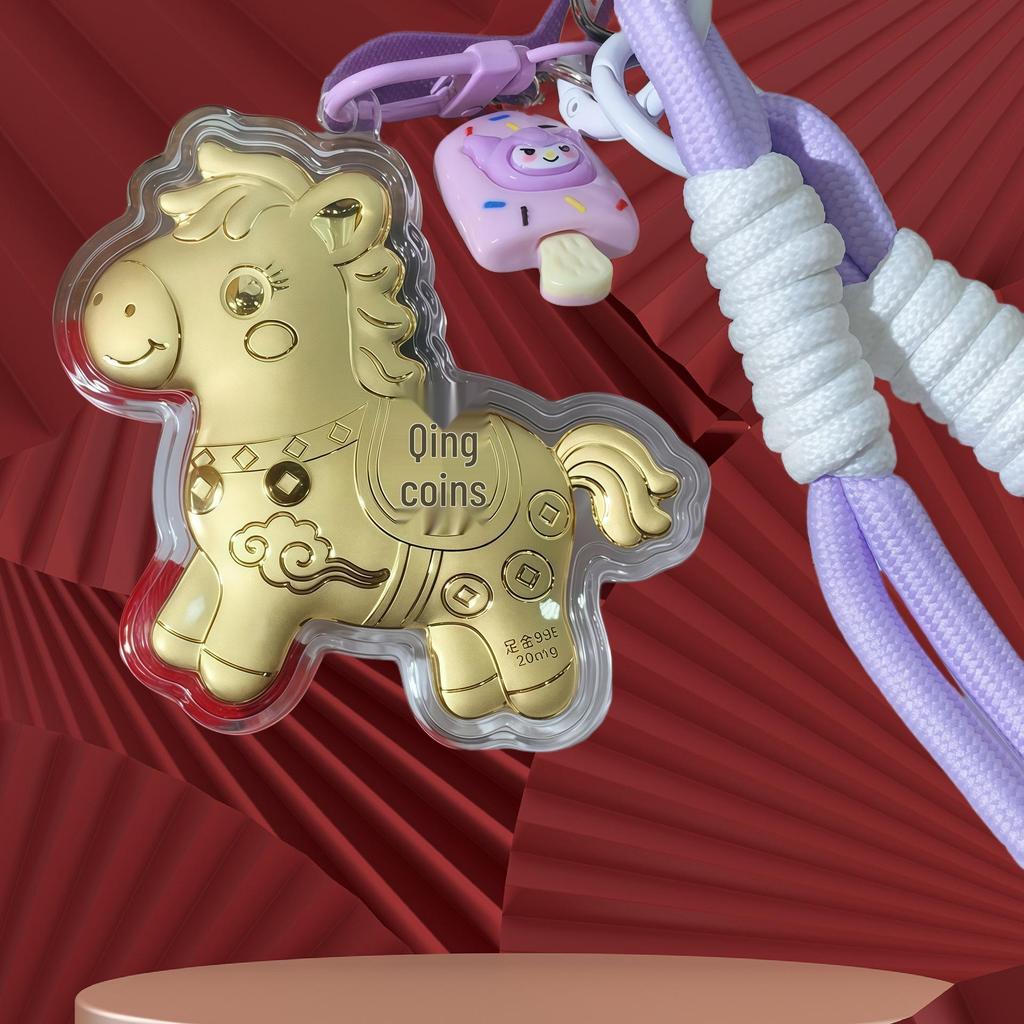 999 Reines Gold Pferde-Schlüsselanhänger-Anhänger: Sofortiger Reichtums-Glücksbringer für Telefon, Tasche oder Auto