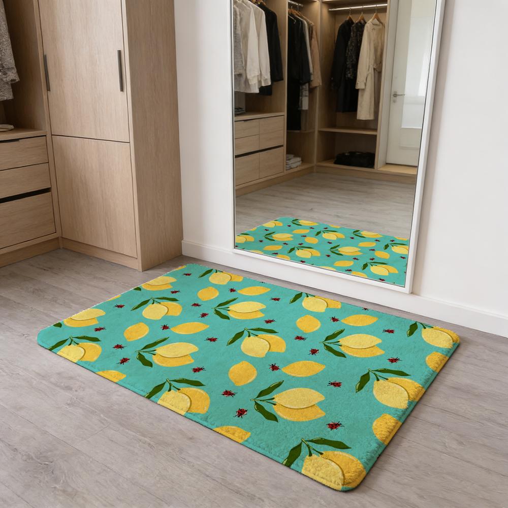Summer Cartoon Fruit Colorful Floor Mat Washable Absorbent Flannel Door Mat Non-Slip Indoor Floor Carpet
