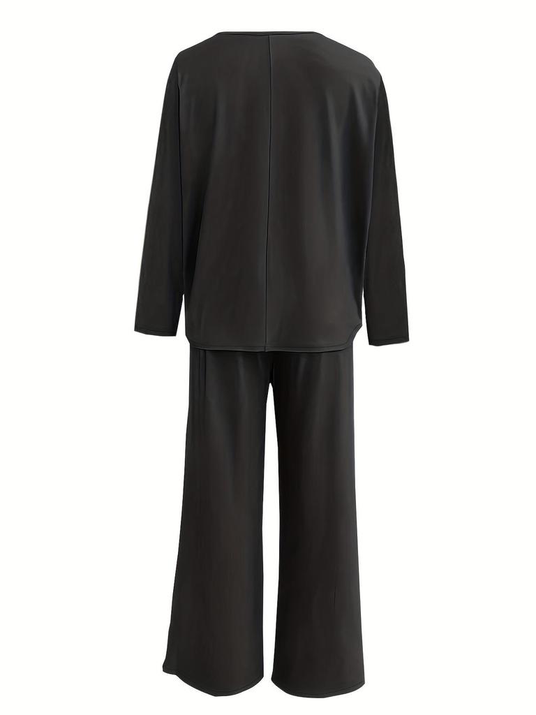 2025 Spring Ice Silk Stretch Pajama Set - Women's Loose Long Sleeve Top & Pants