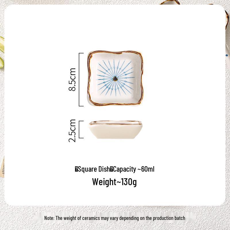 Japanese Hand-Painted Ceramic Plate & Spoon Set with Underglaze Color for Soup and Dipping Sauces