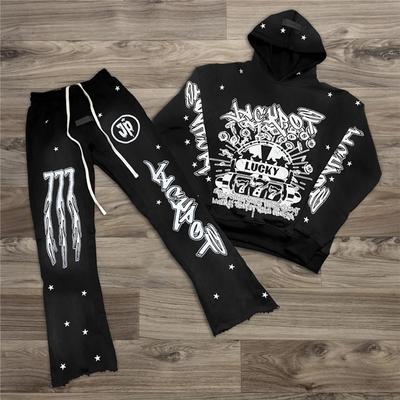 Men's Fashion Hooded Flare Pants Sports Suit Couples Hoodie Set Stylish Athletic Wear Casual Outfit