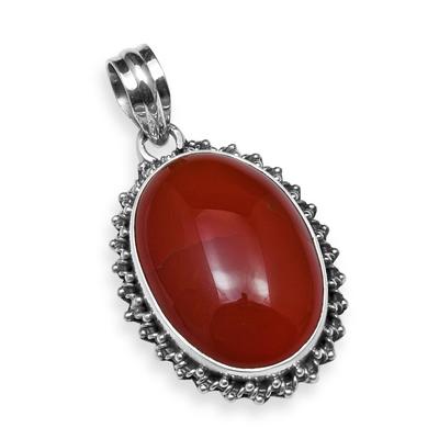 Natural Carnelian Gemstone 925 Sterling Silver Handmade Oval Shape Pendant for Women & Girls