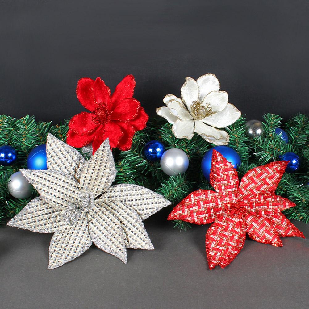 Christmas Flower Glittering Decoration 2026 Simulation Flower Christmas Garland Tree Hanging Pendant For Home Outdoor Decor