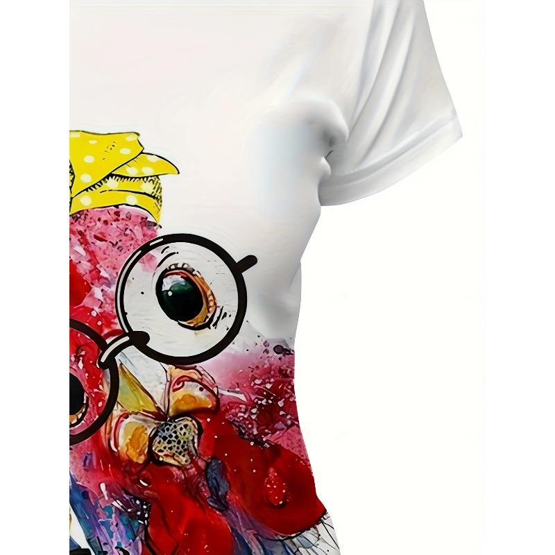 Womens Cartoon Chicken Graphic T Shirt Crew Neck Short Sleeve Soft Breathable Casual Active Workout Top