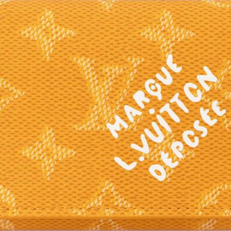 Louis Vuitton Envelope Dog Paw Print Letter Logo Snap Closure Monogram Heritage Coated Canvas Card Holder Men Card Holder Yellow M12664