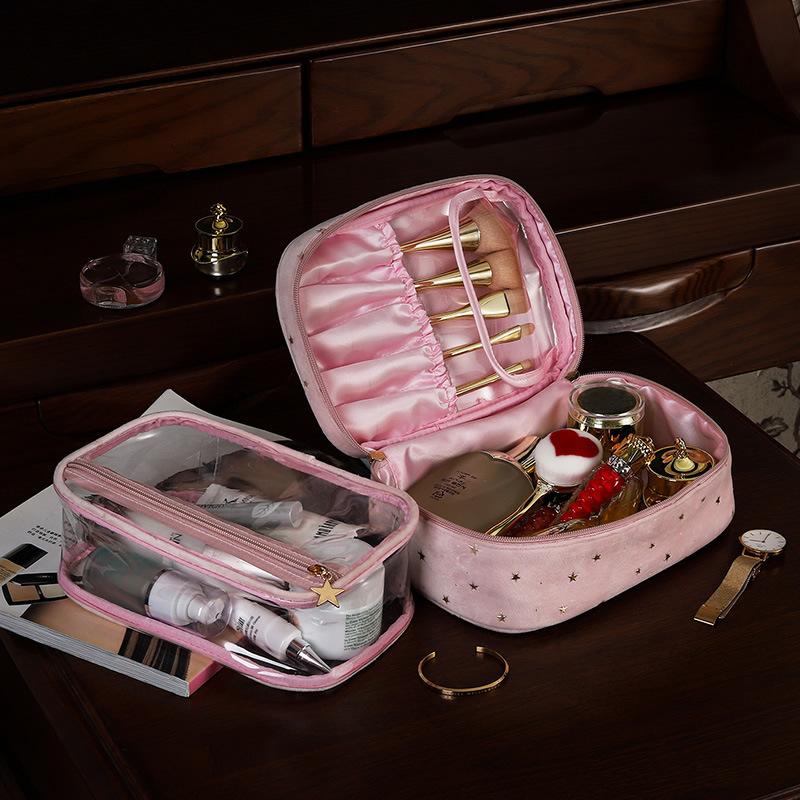 Hot Golden Velvet Cosmetic Bag, Toilet Bag, New Ins Women's Portable Large-capacity Storage Bag
