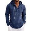 Men's Striped Hooded Casual Shirt Long Sleeve Linen Cotton Casual Tops Drawstring Beach Hoodie Blouse