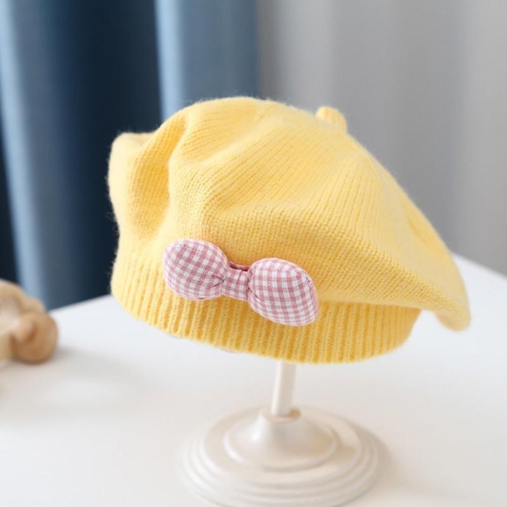 Teplé pletené čepice Roztomilý baret s mašlí Módní čepice Beanie Podzim Zima