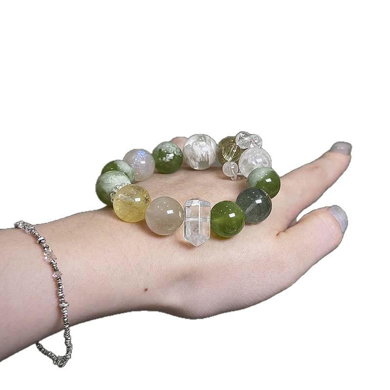 Natural Crystal Xiuyu Green Ghost Blonde Crystal Snowflake Ghost Bracelet for Wealth and Good Luck
