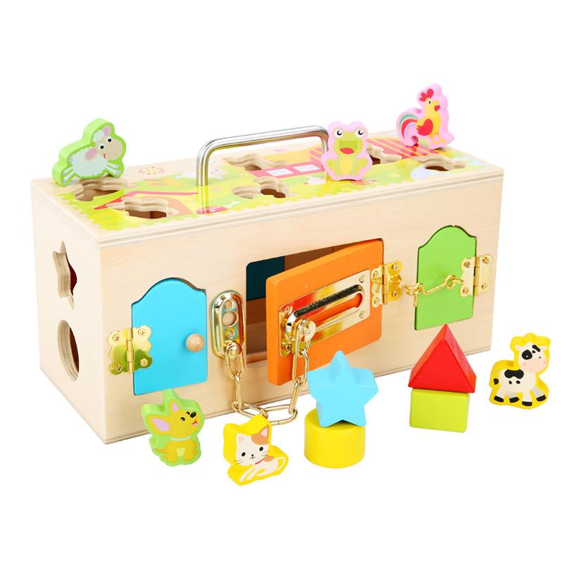 Montessori Lock Box Toy Wooden Activity Busy Board Game Practical Life Skill Toy Open The Lock Preschool Learning Education Toys