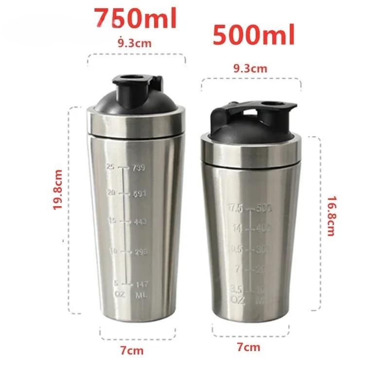 Stainless Steel Protein Powder Shaker Bottle with Steel Ball and Scale Leak Proof Gym Fitness Sport Whey Shakes Cup