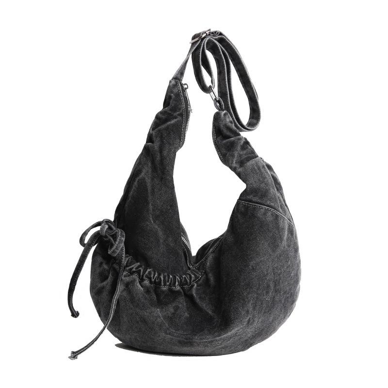 

Vintage Versatile Denim Shoulder Hobos Bags for Women Large Capacity Simple Ladies Crossbody Bag College Student Handbags Tote чёрный