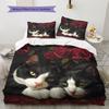 Cow Cat and flowers Pattern Bedding Home Decoration Birthday Gift (1 * duvet cover + 2 * pillowcase, without core)