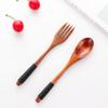 Kitchen Handmade Cloth Bag Portable Spoon Fork Wooden Natural Cutlery Set Tea Scoops